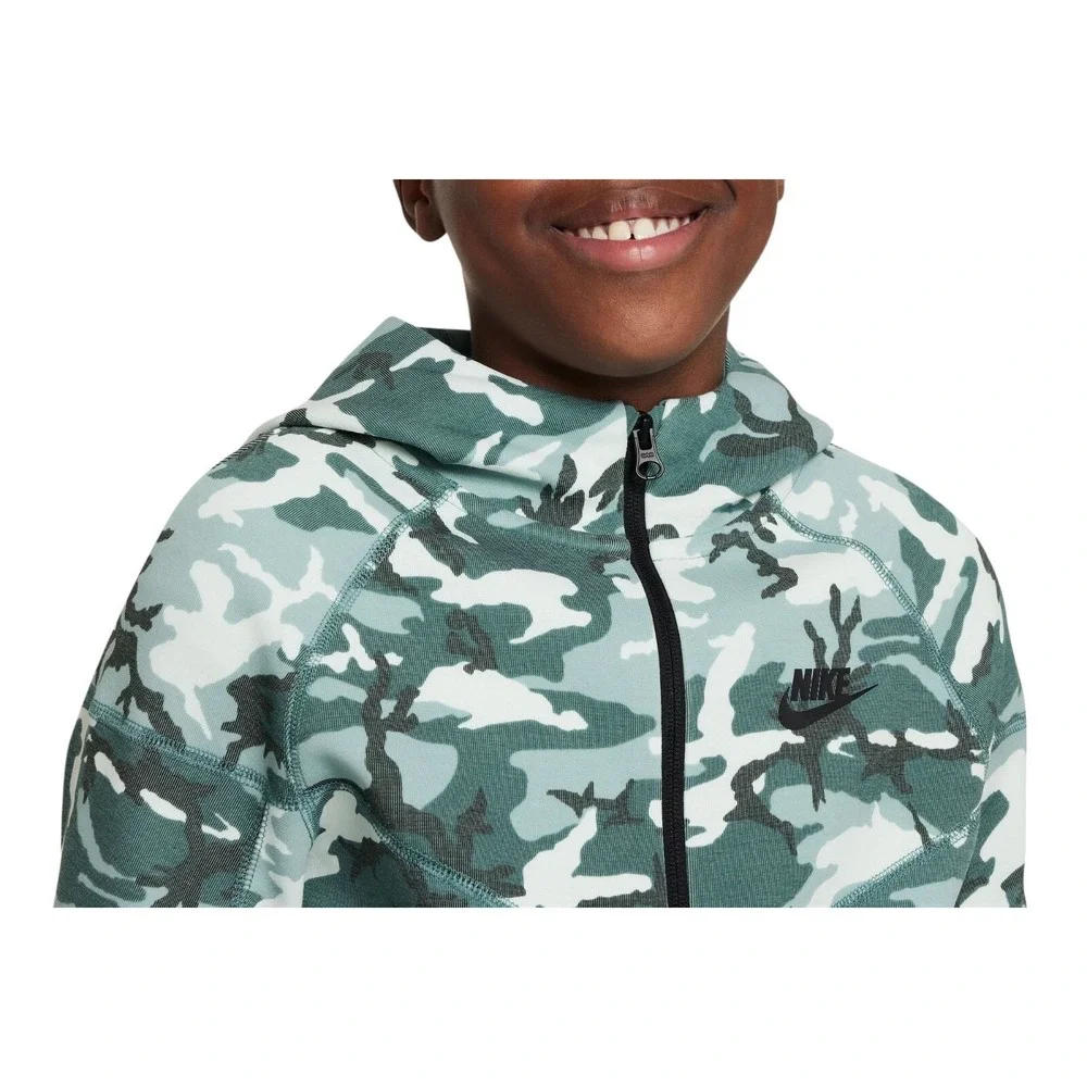 Nike Tech Fleece Youth Full Zip Jacket Kids Green Camo FN9118-361 Boys M NEW